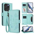 For Coolpad X100 Butterfly Love Flower Multi-card Zipper Wallet Leather Phone Case(Mint Green)