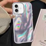 For iPhone 16 3 in 1 Diamond Lens Frame Quicksand Pattern Phone Case(Purple)