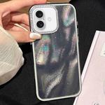 For iPhone 16 3 in 1 Diamond Lens Frame Quicksand Pattern Phone Case(Black)