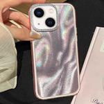 For iPhone 15 Plus 3 in 1 Diamond Lens Frame Quicksand Pattern Phone Case(Pink)