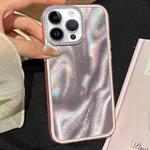 For iPhone 13 Pro Max 3 in 1 Diamond Lens Frame Quicksand Pattern Phone Case(Pink)