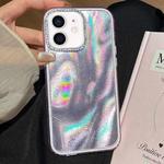 For iPhone 12 3 in 1 Diamond Lens Frame Quicksand Pattern Phone Case(Purple)