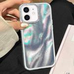 For iPhone 12 3 in 1 Diamond Lens Frame Quicksand Pattern Phone Case(Silver)