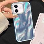 For iPhone 12 3 in 1 Diamond Lens Frame Quicksand Pattern Phone Case(Blue)