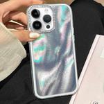 For iPhone 12 Pro Max 3 in 1 Diamond Lens Frame Quicksand Pattern Phone Case(Silver)