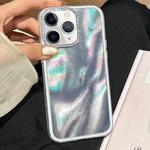 For iPhone 11 Pro Max 3 in 1 Diamond Lens Frame Quicksand Pattern Phone Case(Silver)