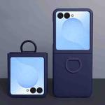 For Samsung Galaxy Z Flip7 5G Large Window Ring Holder Skin Feel PC Phone Case(Dark Blue)