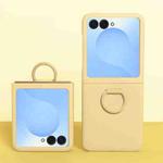 For Samsung Galaxy Z Flip7 5G Large Window Ring Holder Skin Feel PC Phone Case(Yellow)