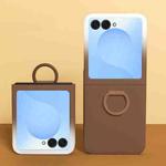 For Samsung Galaxy Z Flip7 5G Large Window Ring Holder Skin Feel PC Phone Case(Gradient Brown)