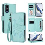 For Cricket Debut S3 Butterfly Love Flower Multi-card Zipper Wallet Leather Phone Case(Mint Green)