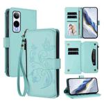 For Cricket Icon 6 / AT&T Verge SL219A Butterfly Love Flower Multi-card Zipper Wallet Leather Phone Case(Mint Green)