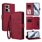 For Cricket Outlast 5G 2024 Butterfly Love Flower Multi-card Zipper Wallet Leather Phone Case(Wine Red)