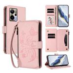 For Cricket Outlast 5G 2024 Butterfly Love Flower Multi-card Zipper Wallet Leather Phone Case(Pink)