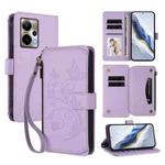 For Cricket Outlast 5G 2024 Butterfly Love Flower Multi-card Zipper Wallet Leather Phone Case(Light Purple)