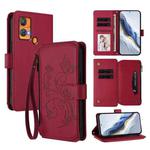 For Oukitel C33 Butterfly Love Flower Multi-card Zipper Wallet Leather Phone Case(Wine Red)