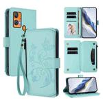 For Oukitel C33 Butterfly Love Flower Multi-card Zipper Wallet Leather Phone Case(Mint Green)