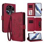 For Oukitel C37 Butterfly Love Flower Multi-card Zipper Wallet Leather Phone Case(Wine Red)