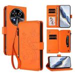 For Oukitel C37 Butterfly Love Flower Multi-card Zipper Wallet Leather Phone Case(Orange)