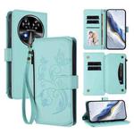 For Oukitel C37 Butterfly Love Flower Multi-card Zipper Wallet Leather Phone Case(Mint Green)