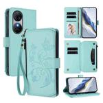 For Oukitel C38 Butterfly Love Flower Multi-card Zipper Wallet Leather Phone Case(Mint Green)