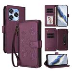 For Oukitel C50 Butterfly Love Flower Multi-card Zipper Wallet Leather Phone Case(Dark Purple)