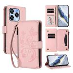 For Oukitel C50 Butterfly Love Flower Multi-card Zipper Wallet Leather Phone Case(Pink)