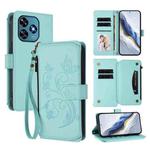 For Oukitel C51 Butterfly Love Flower Multi-card Zipper Wallet Leather Phone Case(Mint Green)