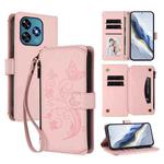 For Oukitel C51 Butterfly Love Flower Multi-card Zipper Wallet Leather Phone Case(Pink)