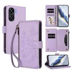 For Oukitel C58 / C58 Pro Butterfly Love Flower Multi-card Zipper Wallet Leather Phone Case(Light Purple)