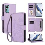 For Ulefone Note 14 Butterfly Love Flower Multi-card Zipper Wallet Leather Phone Case(Light Purple)
