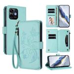 For Ulefone Note 16 Pro Butterfly Love Flower Multi-card Zipper Wallet Leather Phone Case(Mint Green)