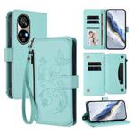 For Ulefone Note 17 Pro Butterfly Love Flower Multi-card Zipper Wallet Leather Phone Case(Mint Green)