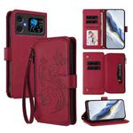 For Cubot A20 Butterfly Love Flower Multi-card Zipper Wallet Leather Phone Case(Wine Red)