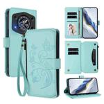 For Cubot A30 Butterfly Love Flower Multi-card Zipper Wallet Leather Phone Case(Mint Green)