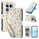 For Redmi Note 14 Pro 5G Global / India Flower Pattern Buckle Leather Phone Case with Lanyard(Orange Flowers)