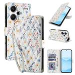 For Redmi Note 13 Pro+ Flower Pattern Buckle Leather Phone Case with Lanyard(Blue Flowers)