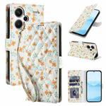 For Redmi Note 13 Pro+ Flower Pattern Buckle Leather Phone Case with Lanyard(Orange Flowers)