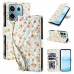 For Redmi Note 13 Pro 5G Flower Pattern Buckle Leather Phone Case with Lanyard(Orange Flowers)