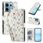 For Redmi Note 13 5G Flower Pattern Buckle Leather Phone Case with Lanyard(Pink Flowers)