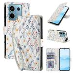 For Redmi Note 13 5G Flower Pattern Buckle Leather Phone Case with Lanyard(Blue Flowers)