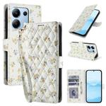 For Redmi Note 13 4G Flower Pattern Buckle Leather Phone Case with Lanyard(Yellow Flowers)