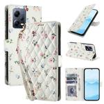 For Redmi Note 12 5G Global Flower Pattern Buckle Leather Phone Case with Lanyard(Pink Flowers)
