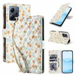 For Redmi Note 12 5G Global Flower Pattern Buckle Leather Phone Case with Lanyard(Orange Flowers)
