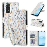 For Redmi Note 11 4G / Note 11S 4G Flower Pattern Buckle Leather Phone Case with Lanyard(Blue Flowers)