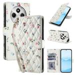 For Redmi 14C 4G Flower Pattern Buckle Leather Phone Case with Lanyard(Pink Flowers)