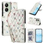For Redmi 13C 4G / 5G / Poco M6 5G Global Flower Pattern Buckle Leather Phone Case with Lanyard(Pink Flowers)