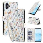 For Samsung Galaxy A07 4G / A06 4G / 5G Flower Pattern Buckle Leather Phone Case with Lanyard(Blue Flowers)