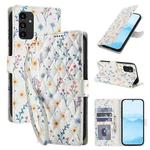 For Samsung Galaxy A13 4G / 5G / A04 4G / A04s Flower Pattern Buckle Leather Phone Case with Lanyard(Blue Flowers)