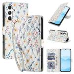 For Samsung Galaxy A15 4G / 5G Flower Pattern Buckle Leather Phone Case with Lanyard(Blue Flowers)
