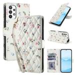 For Samsung Galaxy A33 5G Flower Pattern Buckle Leather Phone Case with Lanyard(Pink Flowers)